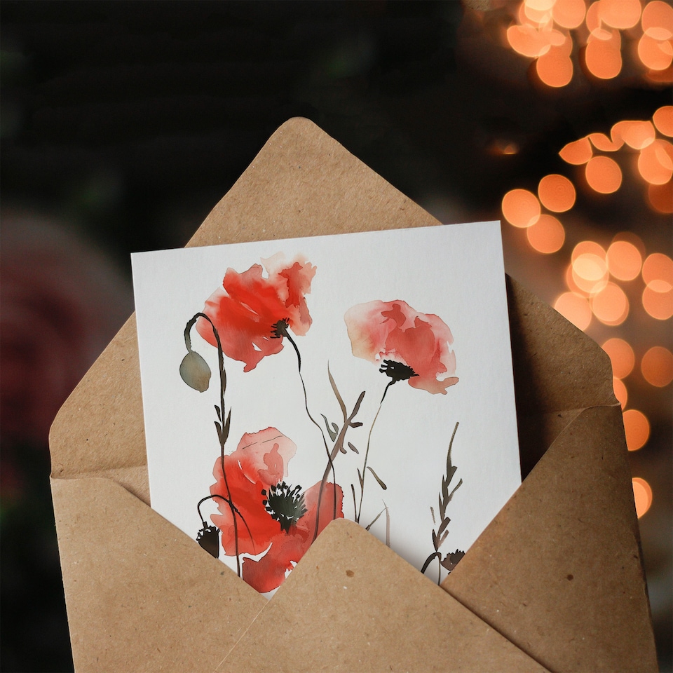 image 1 of Greeting Card Watercolour Poppy Flowers Bright Floral Memorial Day