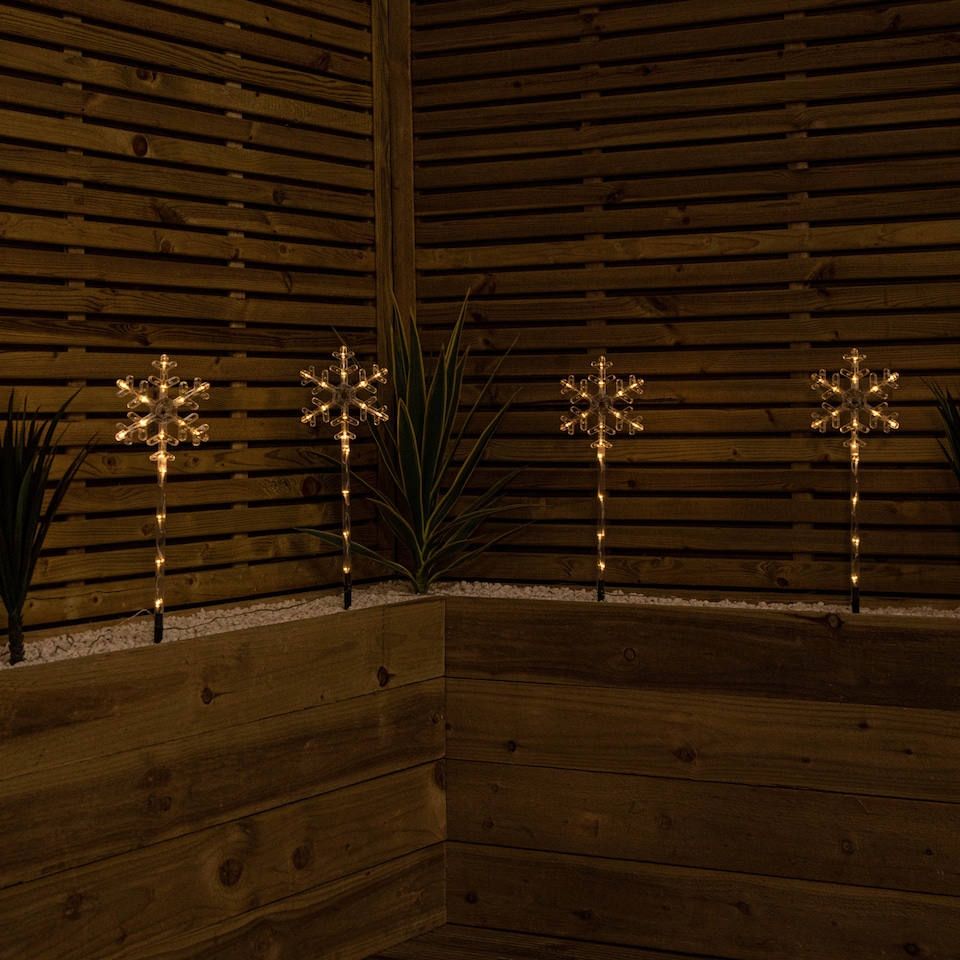 image 1 of 43cm Set of 4 Light up Large Snowflake Christmas Garden Path Lights with 64 Warm White LEDs