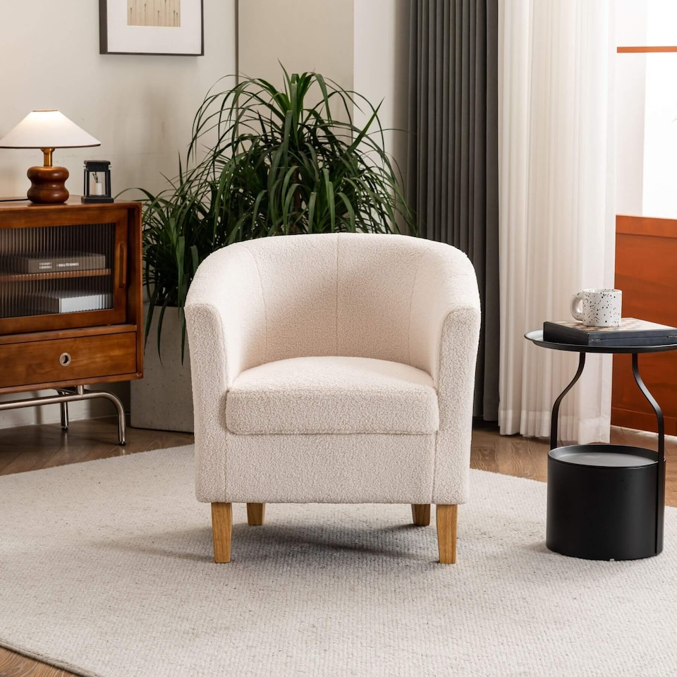 image 1 of Fabric Tub Chair Colour Range Wooden Legs Armchair Living Room Modern Office | Cream