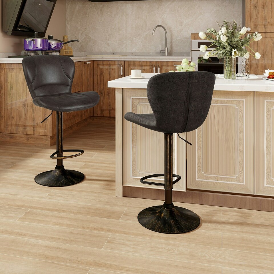 image 1 of COSTWAY Set of 2 Bar Stools Swivel Bar Chair w/Footrest Brown