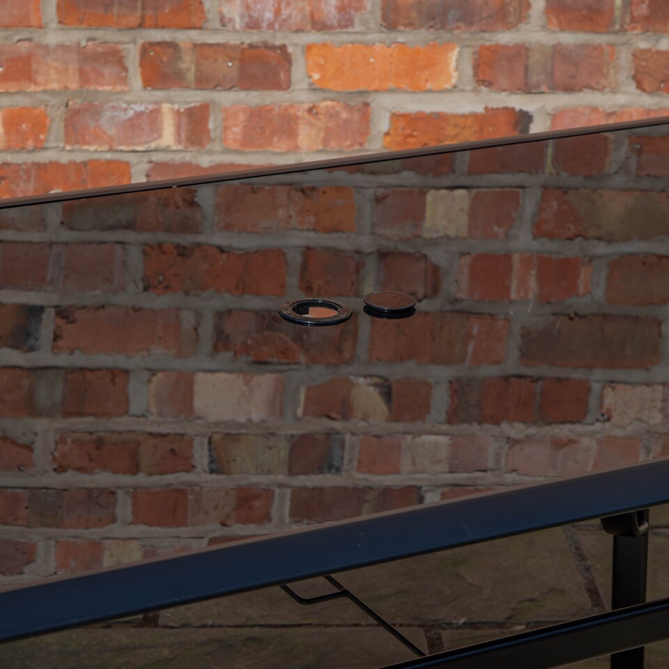 image 1 of 6 Person Rectangular Black Garden Patio Table with Glass Top & Parasol Hole