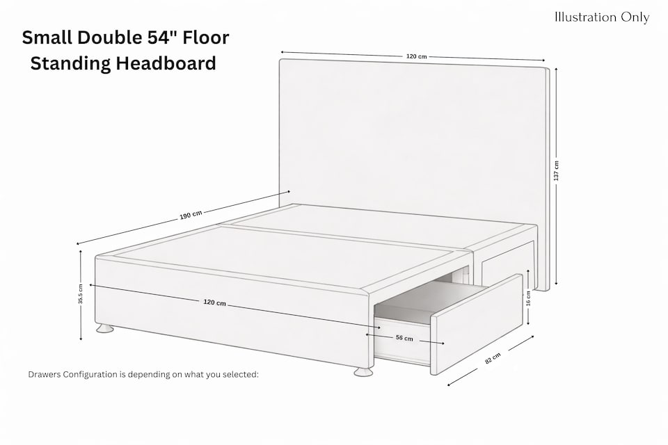 image 1 of Sloomy Kansas Almond Coniston Divan Bed Base 2 Drawers Foot-End With 54 Inch Floor Standing Headboard | Cream | Almond | Small Double | 1