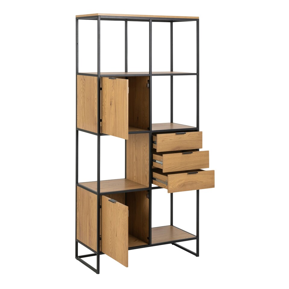 image 1 of Swindon Bookcase with 2 Doors, 3 drawers and 2 Shelves in Black