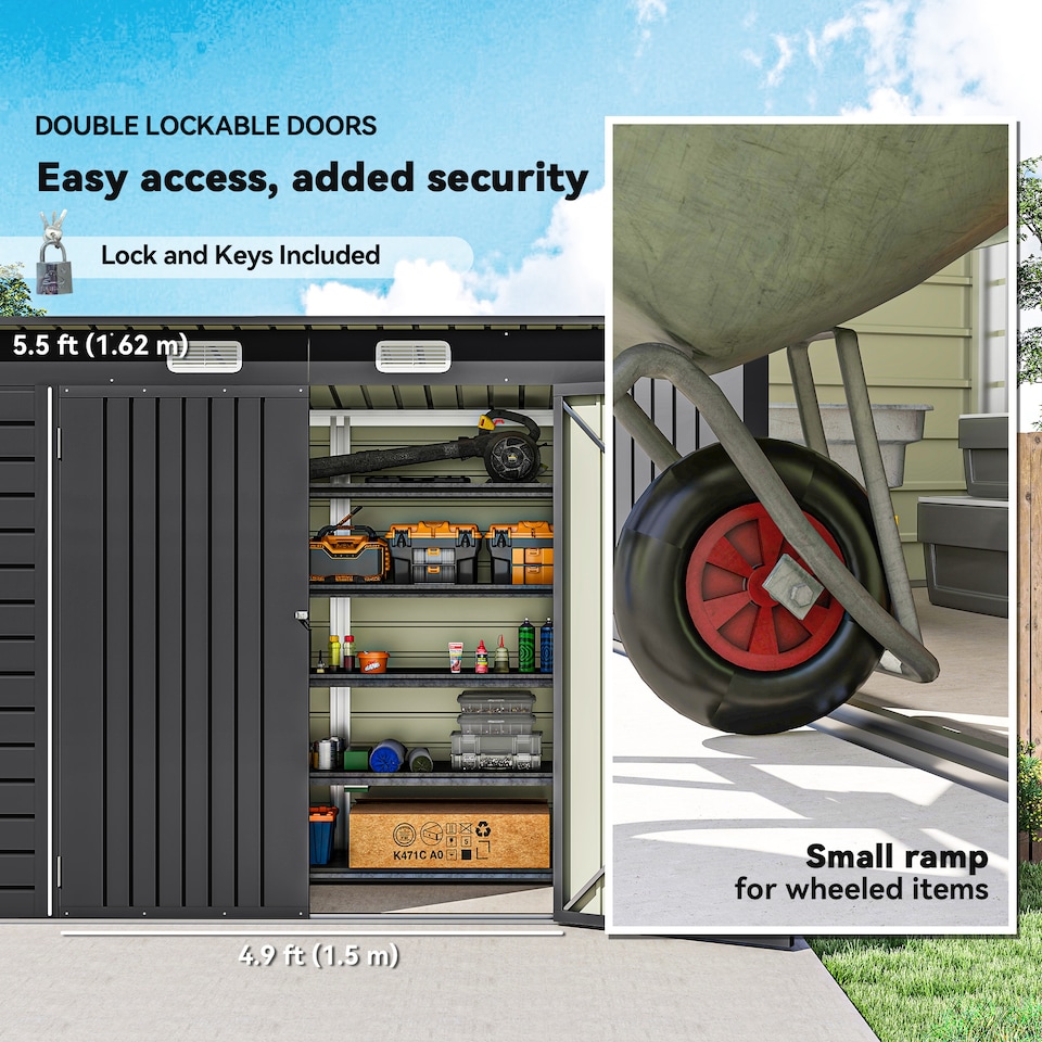 image 1 of Outsunny 8 x 4FT Garden Shed, Galvanised Metal Shed, Easy to Assemble, Outdoor Tool Storage Shed with Pent Roof, Lockable Door and 2 Vents, Grey