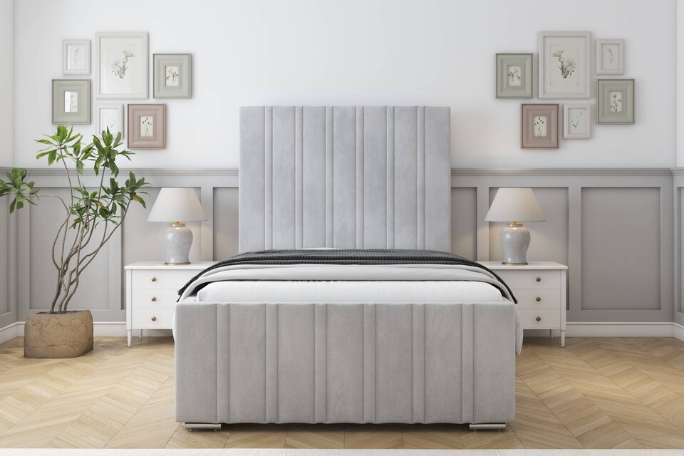 image 1 of Sloomy Radcliffe Silver Naples Bed Frame With 50" Upholstered Headboard 6' Super King