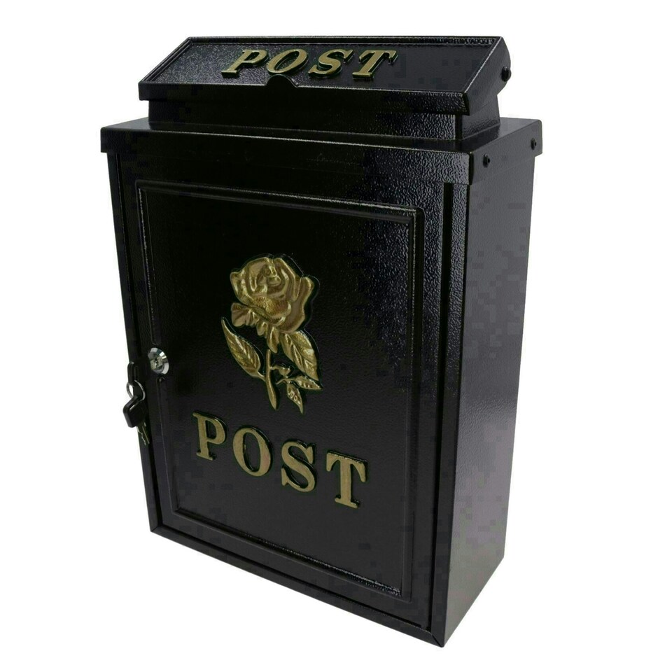 image 1 of Gold Rose Letter Post Mail Box Metal Black Wall Door Gate House Lockable Black