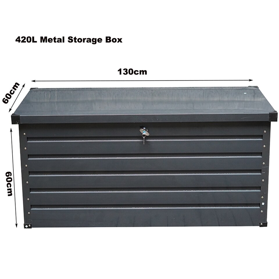 image 1 of Gr8 Garden Dark Grey 420L Metal Storage Box Garden Outdoor Shed Utility Cushion Chest Truck