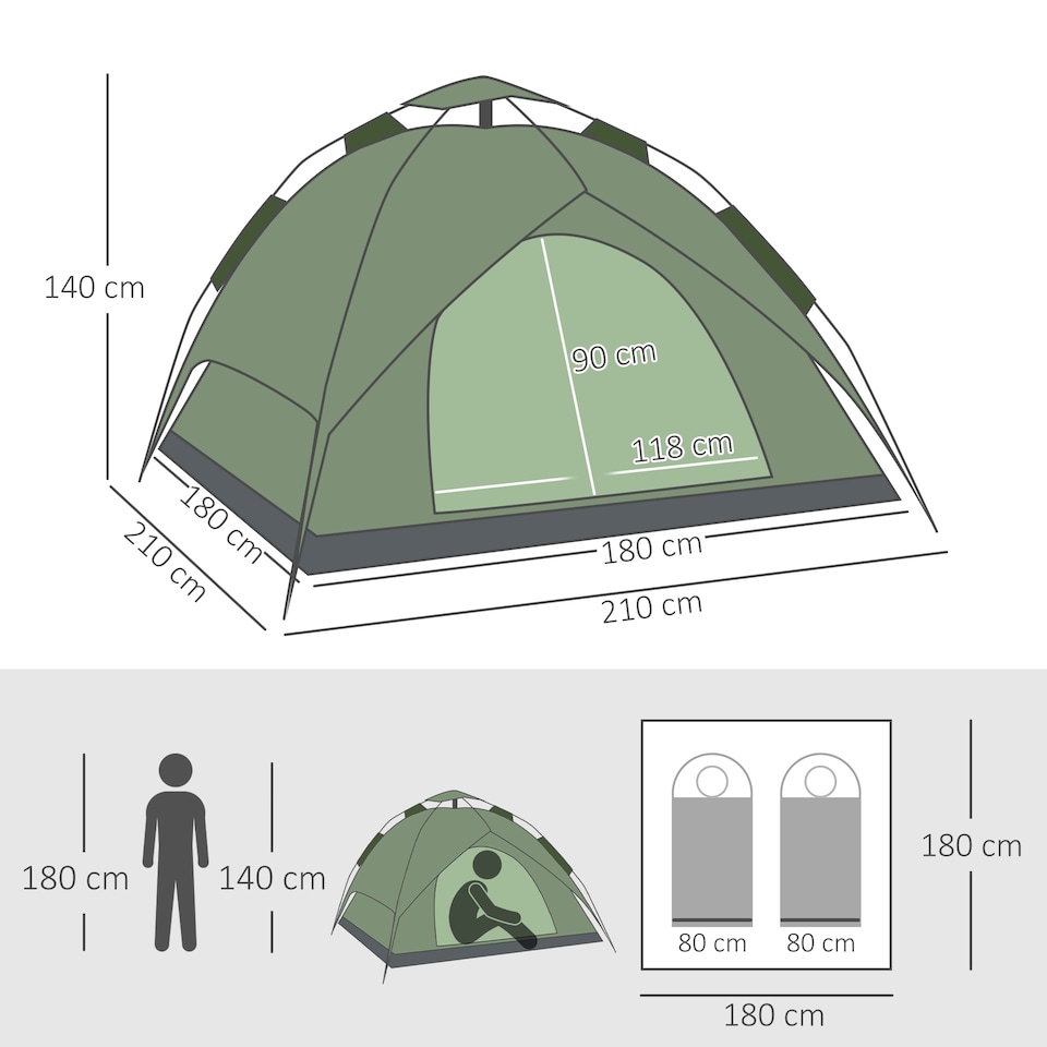 image 1 of Outsunny 2-3 Man Pop Up Tent Camping Festival Hiking Family Travel Shelter