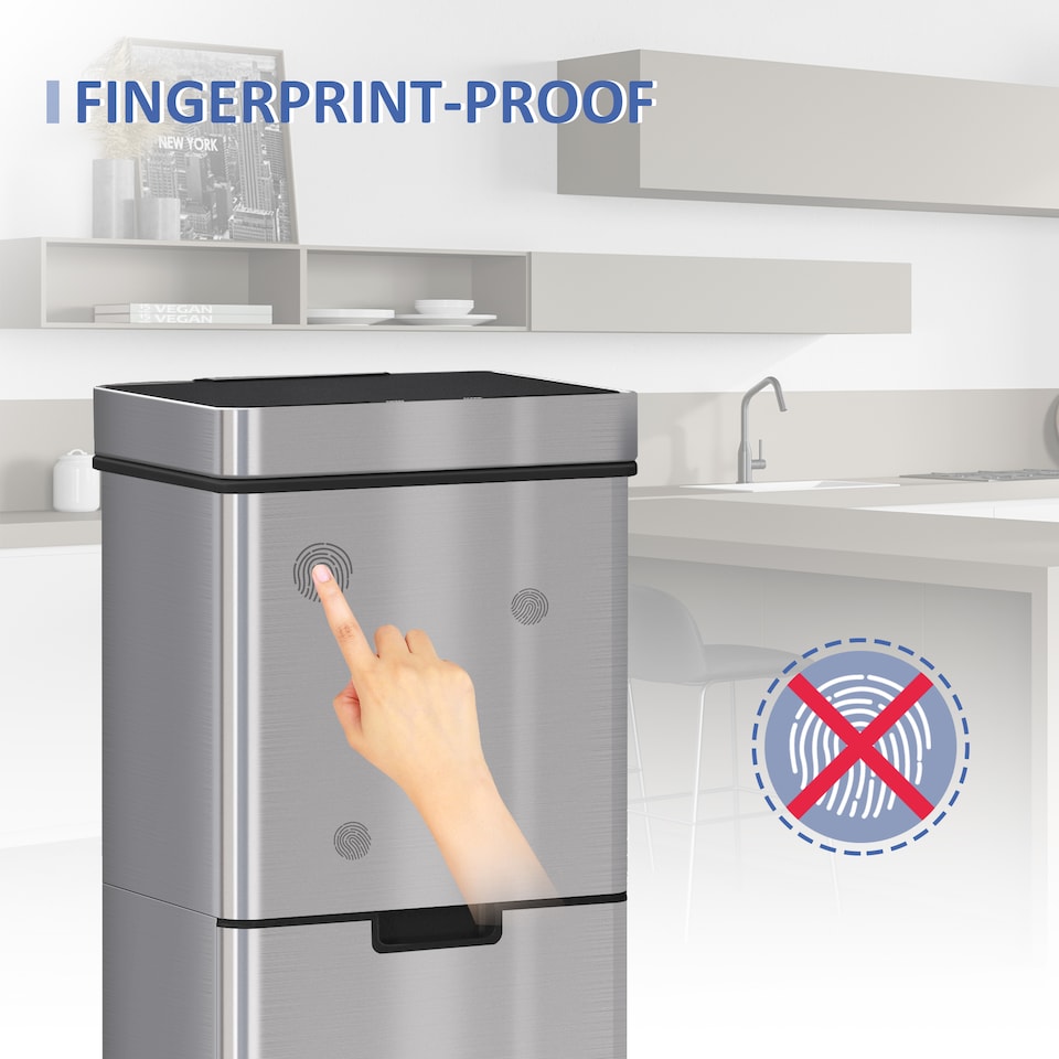 image 1 of HOMCOM 72L Recycling Sensor Bin Stainless Steel 3 Compartments For Both WetDry Waste wRemovable Lid  Kitchen Home | Chrome | 1