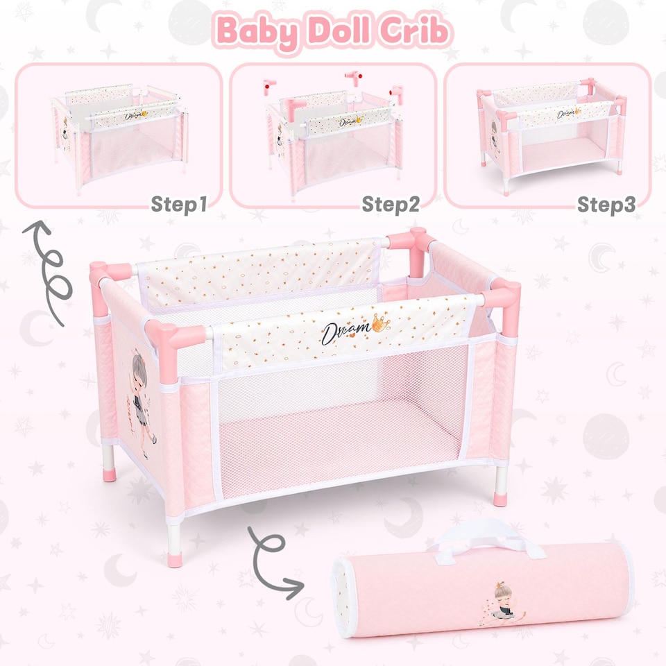 image 1 of Baby Doll Nursery Playset with 12" Doll, Stroller, Crib, Play Mat & Travel Bags – Complete Pretend Baby Care Set with Accessories – Role‑Play Toy for Kids Ages 3–8