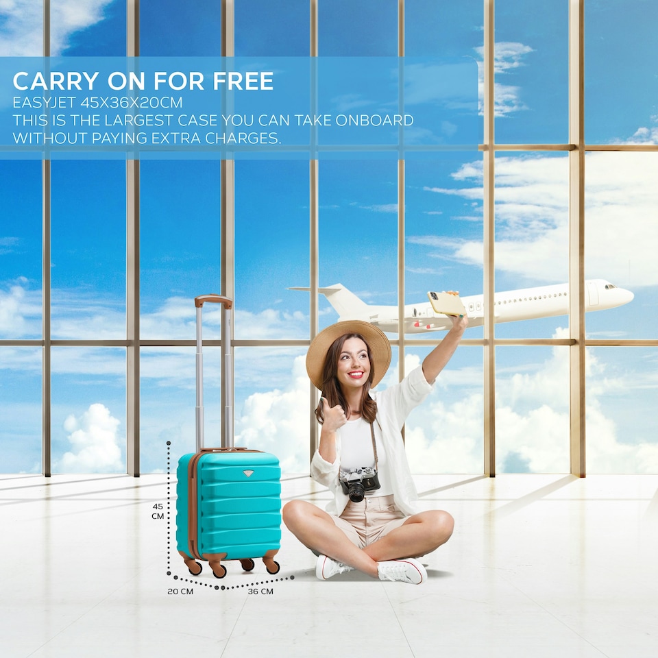image 1 of 45x36x20cm EasyJet Free Underseat Carry-On Cabin Bag - Lightweight 4 Wheels ABS Hard Shell Suitcase Blue | Aqua/Tan | Cabin Bag