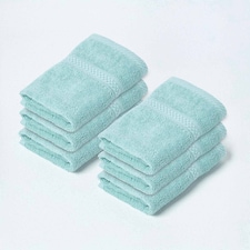 Homescapes Turkish Cotton Face Cloth - Set of 6, Sea Green