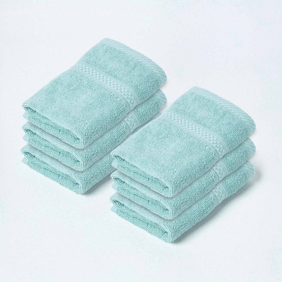 image 1 of Homescapes Turkish Cotton Face Cloth - Set of 6, Sea Green