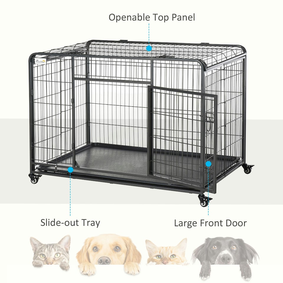 image 1 of PawHut 81x125cm Metal Dog Cage Kennel w/ Locking Door & Wheels Extra Large Pets