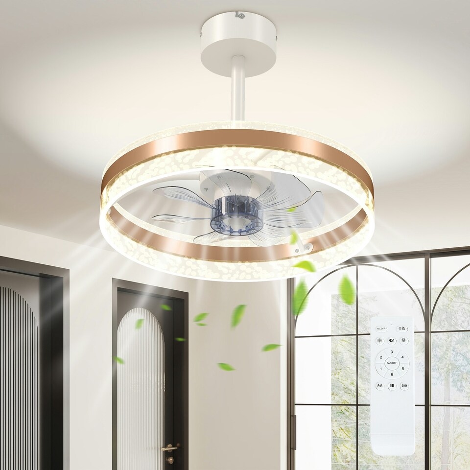 image 1 of HOMCOM Ceiling Fan Light with 3 Colour, Timer, Reversible, Remote, Gold