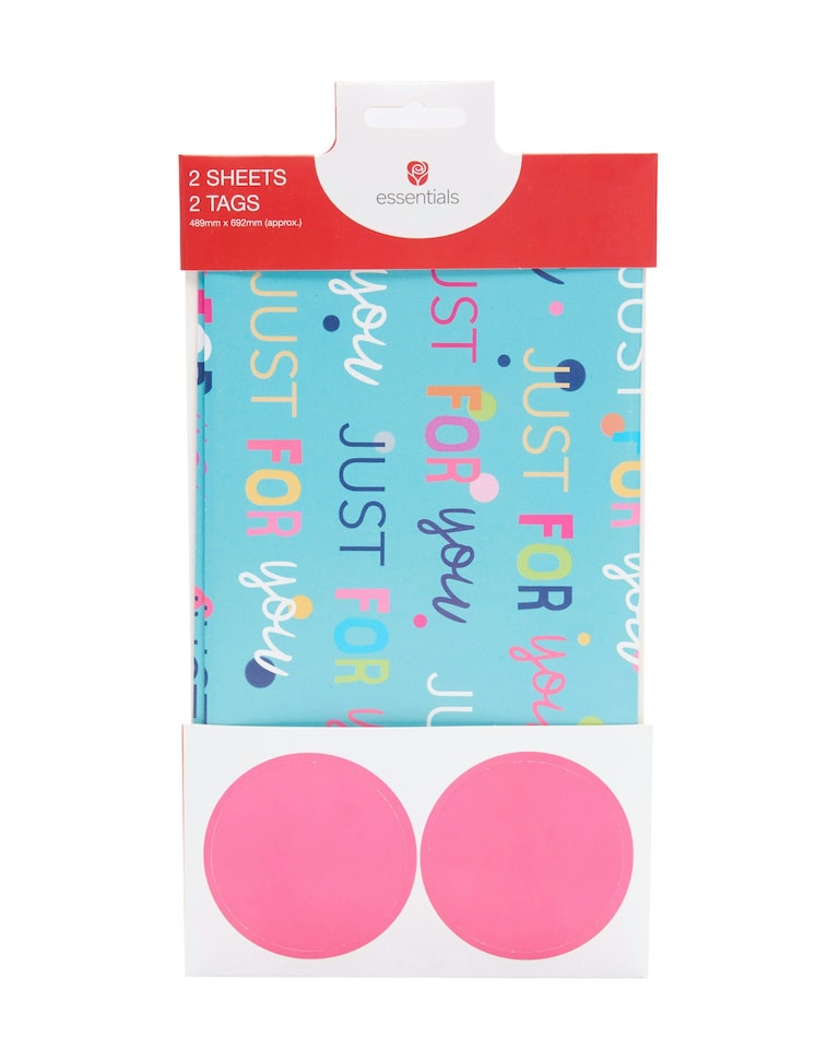 image 1 of Multipack of 6 Sheets of Wrapping Paper & 6 Tags | Birthdays | For Her | Just for You Design | Blue