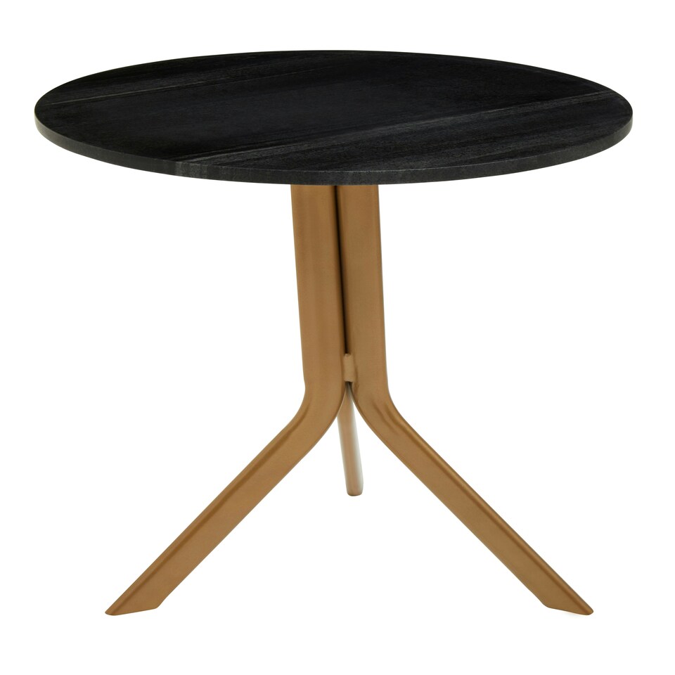 image 1 of Interiors by Premier Round Black Marble Side Table, Sleek Black Marble Top with Gold Tripod Iron Base, Geometric Accent Table Gold