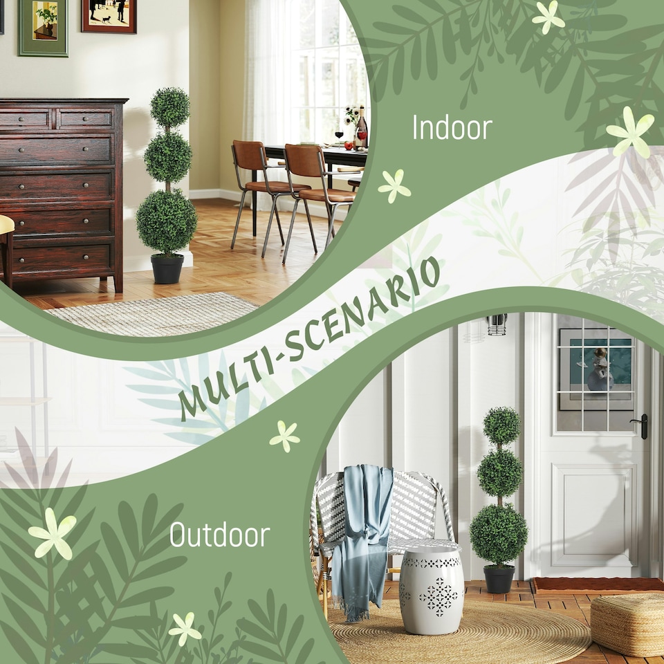 image 1 of HOMCOM Set of 2 Decorative Artificial Plants Boxwood Trees in Pot, Green