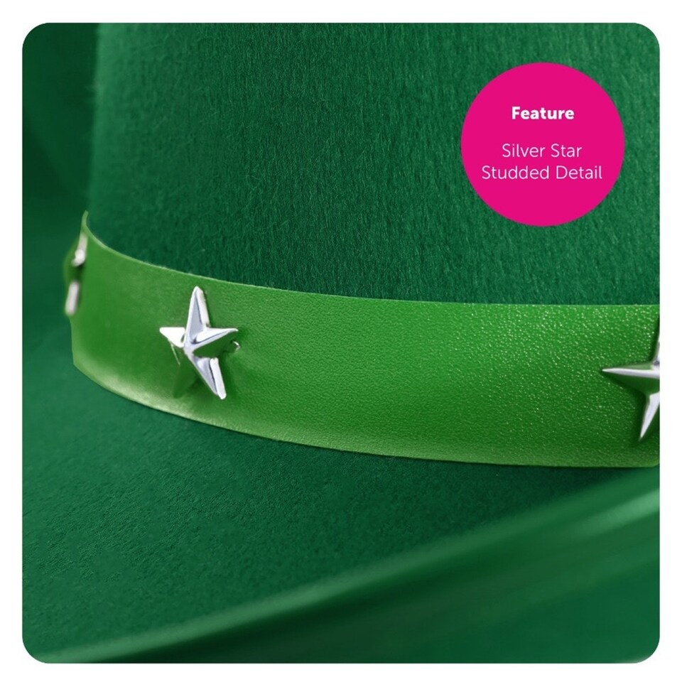 image 1 of Pack of 1 Green Star Studded Cowboy Hat & Feather Boa Green | One Size