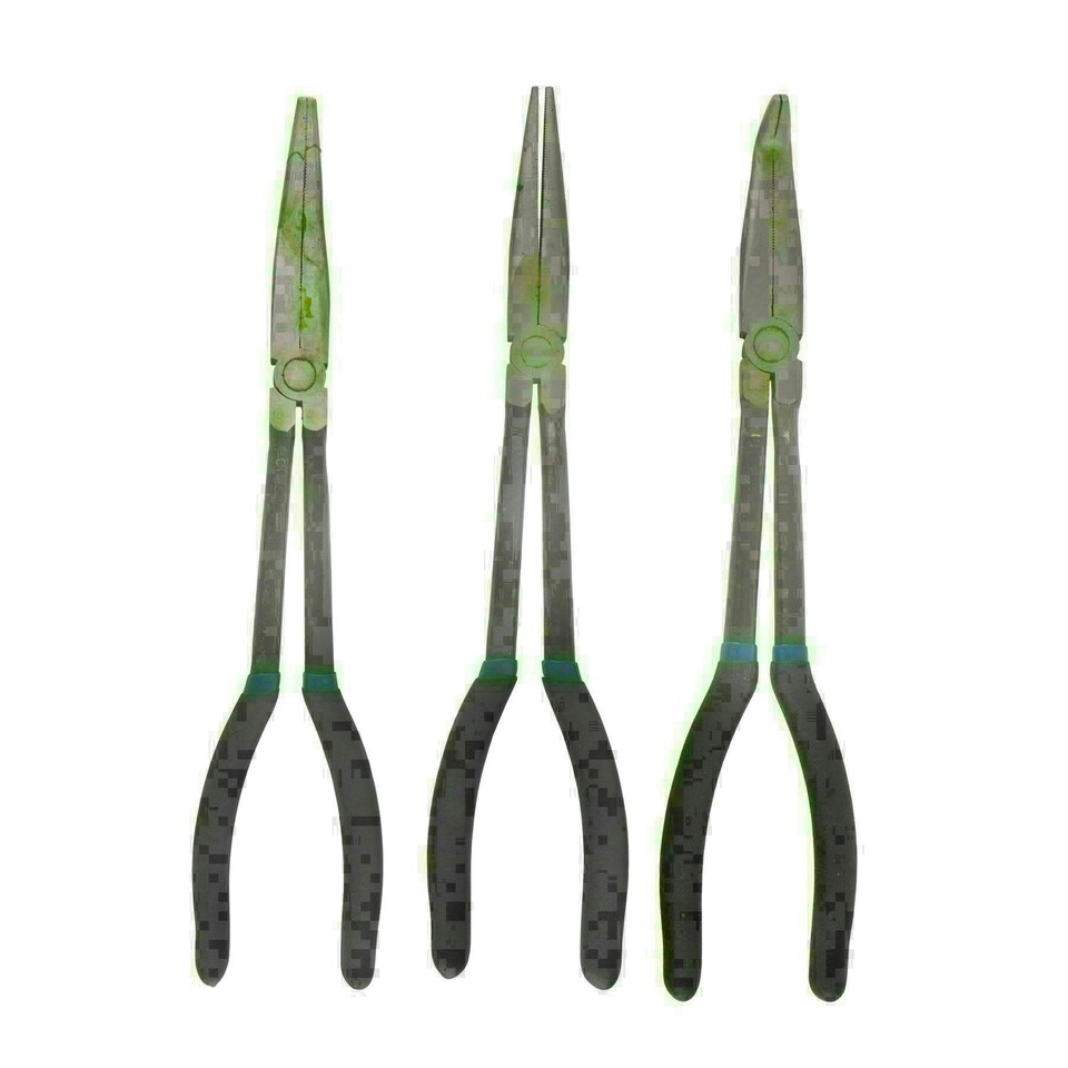 image 1 of Long Nose Pliers Set Extra Long 3pc 11" / 285mm Straight Bent Angled