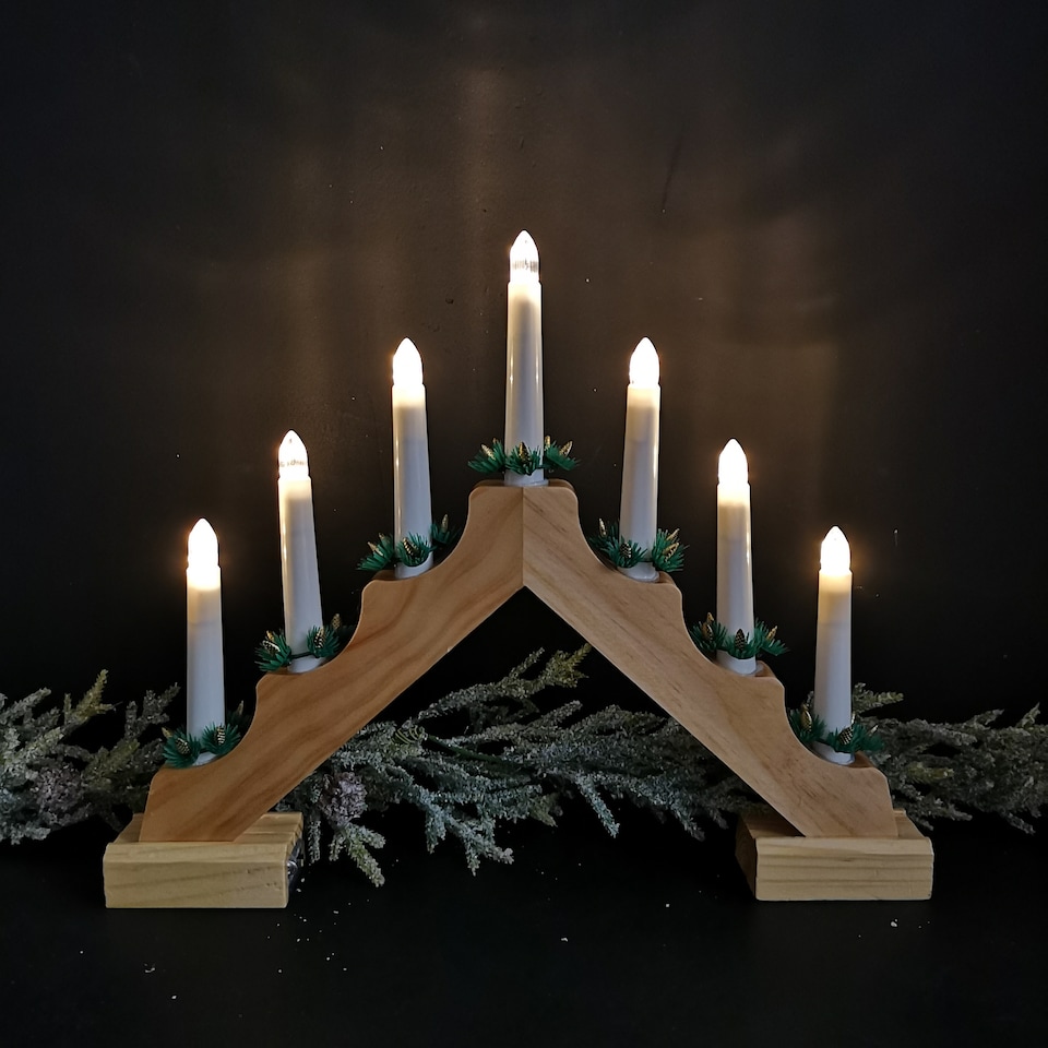 image 1 of 40cm Premier Christmas Candlebridge with 7 Bulbs in Light Wood Battery Operated