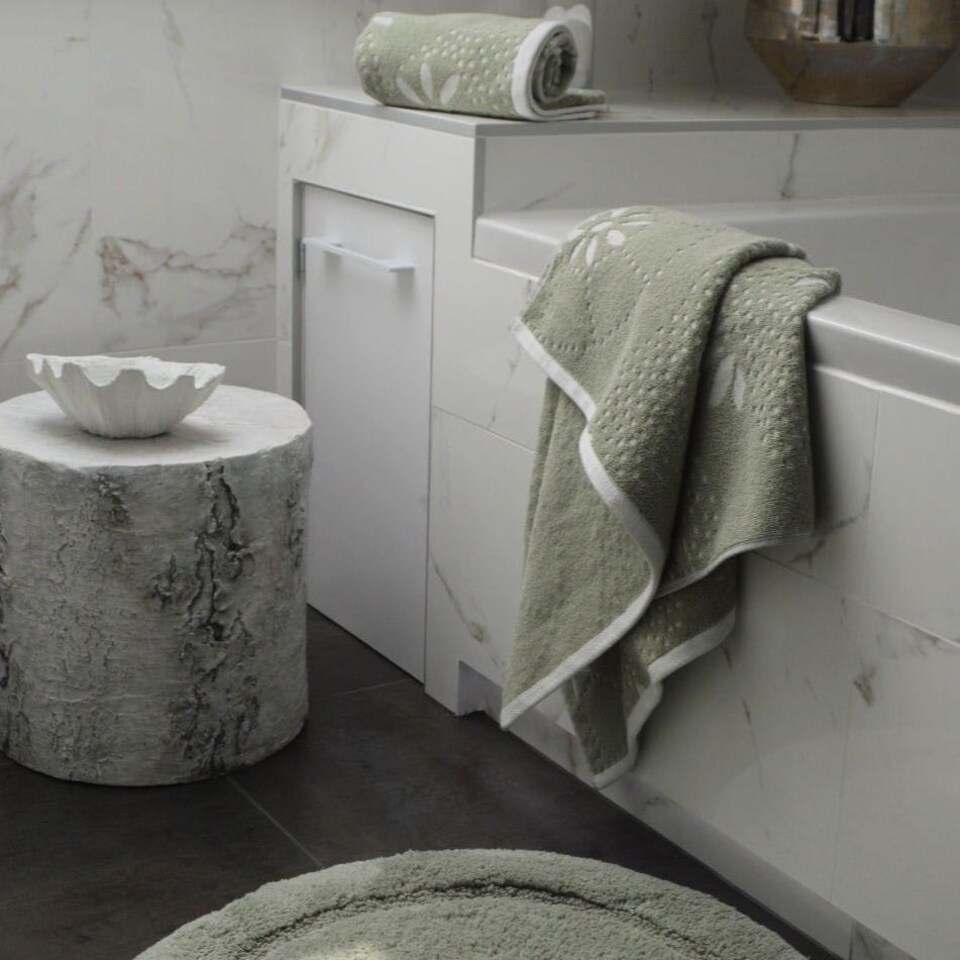 image 1 of Luxury Marrakesh Floral Geo Patterned Towels - 100% Cotton Green | Sage Green | Bath sheet