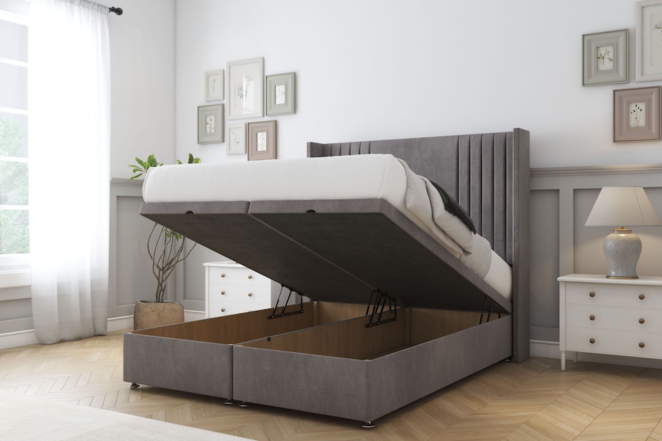 image 1 of Sloomy Camden Slate Naples Ottoman Bed With Mattress With 54" Wingback Headboard 3' Single