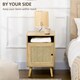 image 3 of HOMCOM Bedside Table Nightstand with Storage Shelf and Door Cupboard, Side End Table with Rattan Element and Tapered Leg for Living Room, Bedroom, Set of 2, Natural