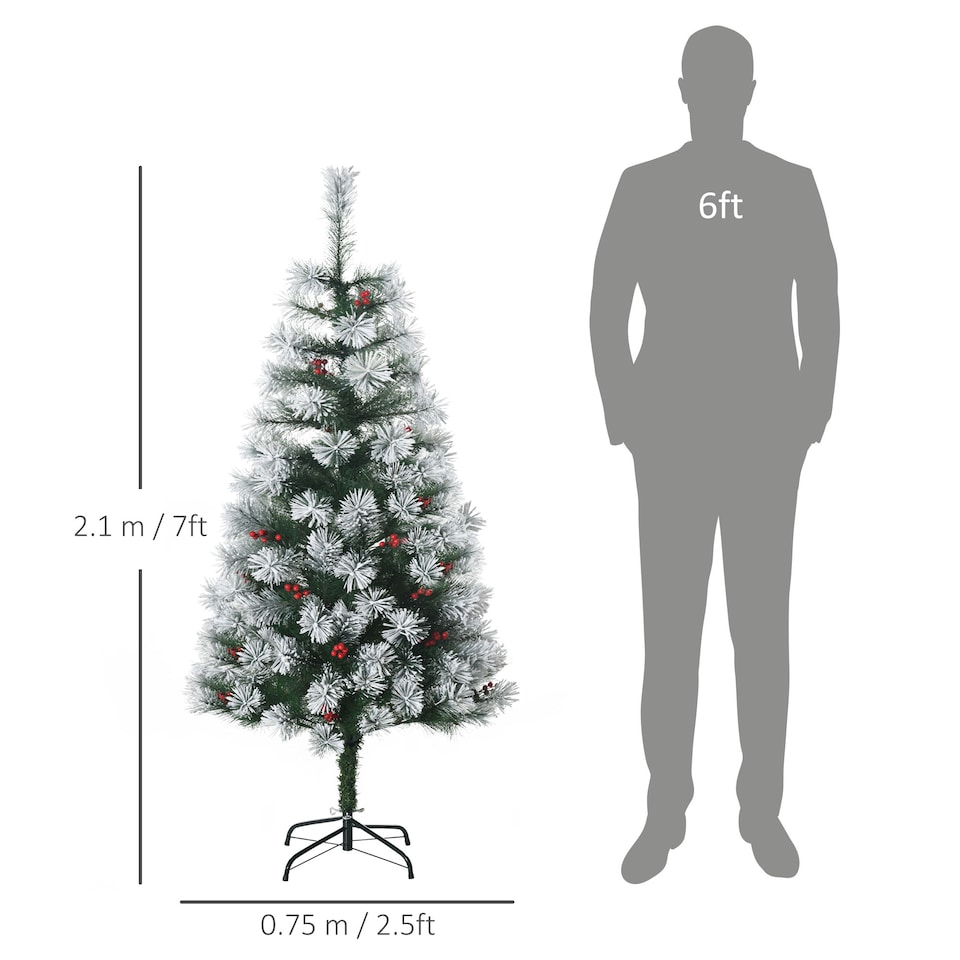 image 1 of HOMCOM Indoor Christmas Tree Artificial Berry mas Decoration with Metal Stand and 184 Tips (5FT(150CM))