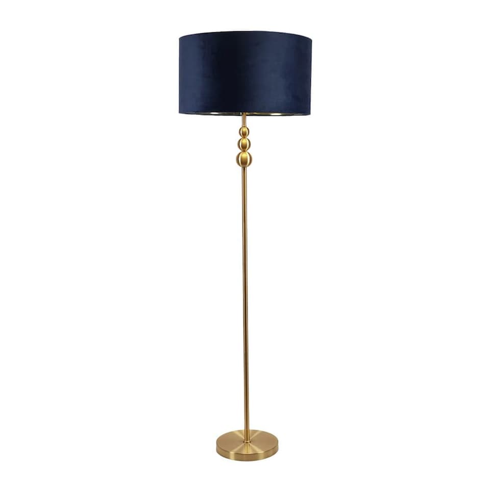 image 1 of ValueLights Marissa Gold Stacked Ball Floor Lamp with Navy Blue Velvet with Gold Inner Shade | Blue