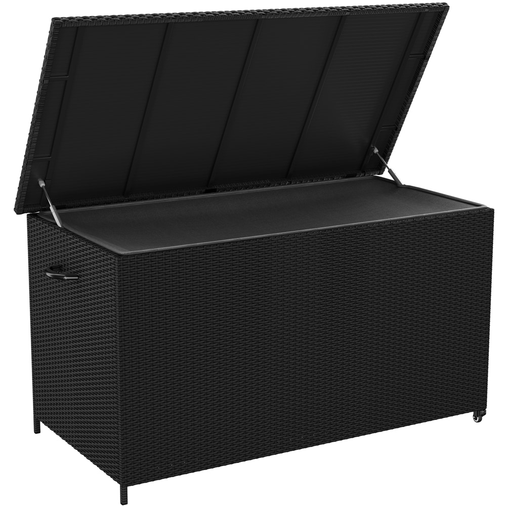 Yaheetech Outdoor PE Rattan 650L Deck Box with Wheels and Lid-Black | Black | Black