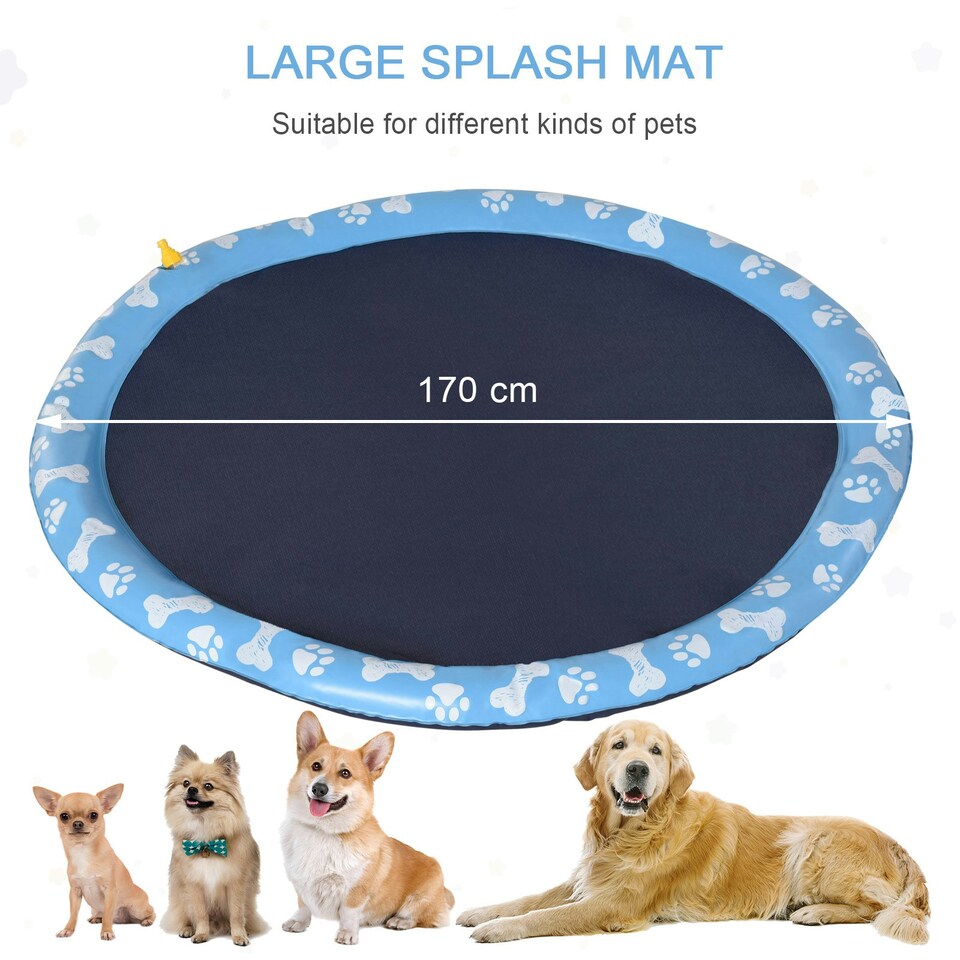 image 1 of PawHut 170cm Splash Pad Sprinkler for Pets Dog Bath Pool Non-slip Outdoor Blue