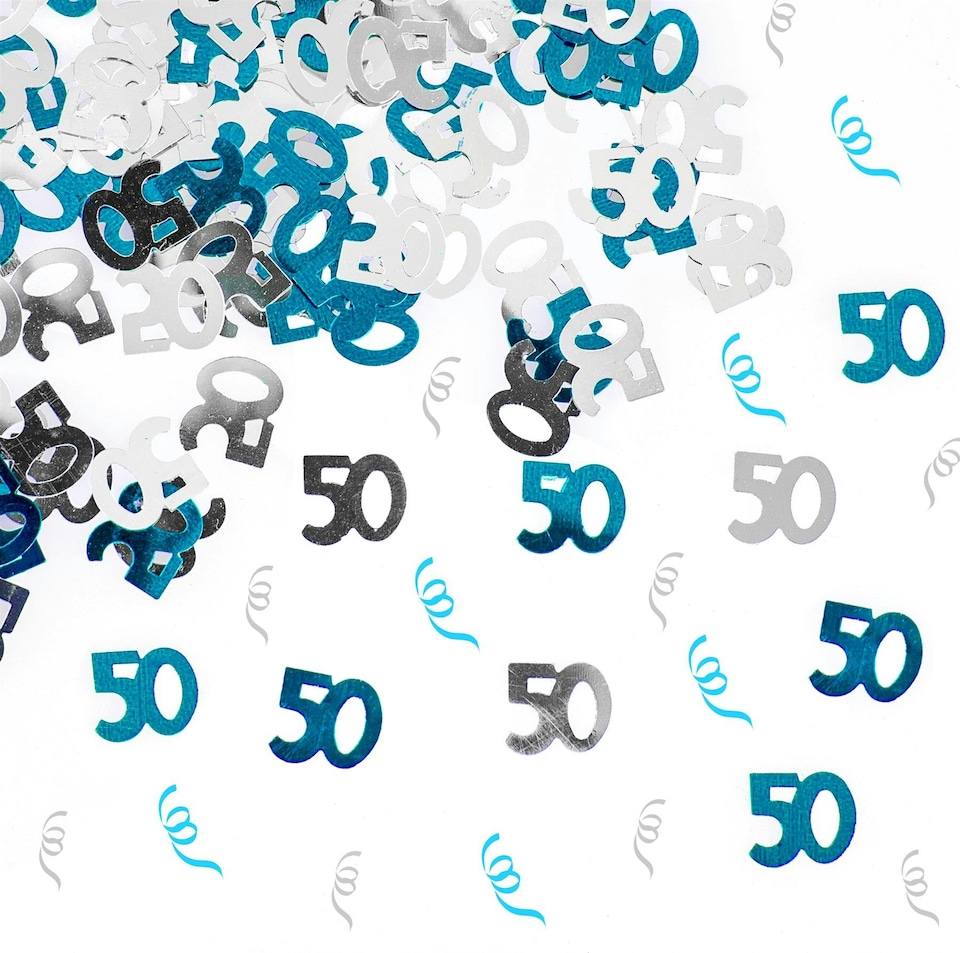 image 1 of 50th Birthday Confetti Blue & Silver 1 pack x 14 grams birthday decoration Foil Metallic 1 pack