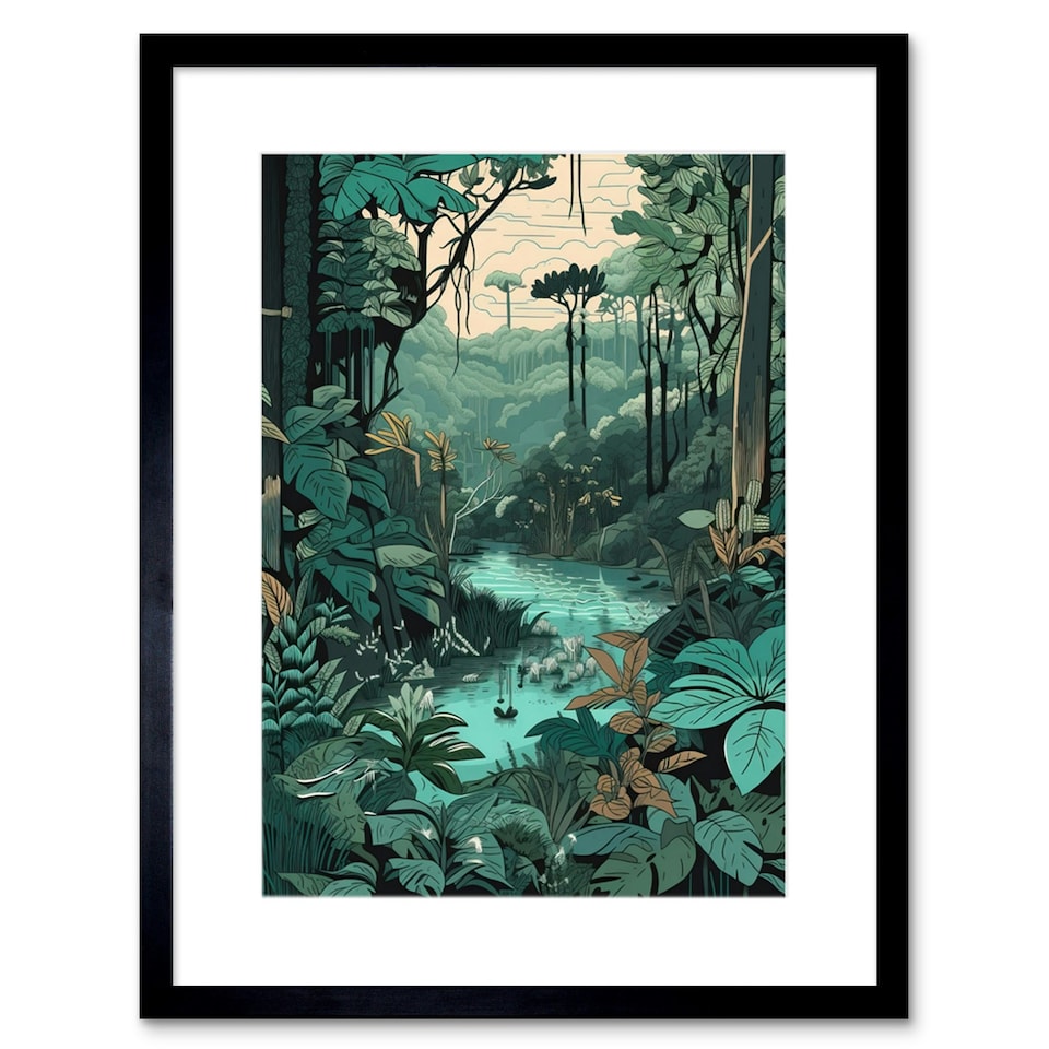 image 1 of Amazon Rainforest Flora Landscape 9x7" Black Framed Wall Art Print