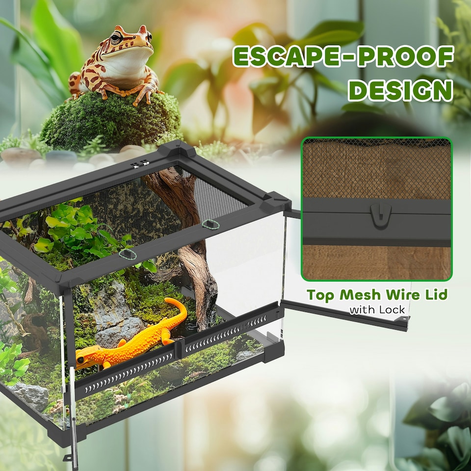 image 1 of PawHut 10L Glass Terrarium, Reptile Vivarium with Stone Background, Black