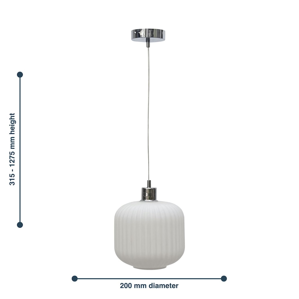 image 1 of Bento - White Ribbed Glass with Chrome Pendant Fitting | Chrome | White | 1