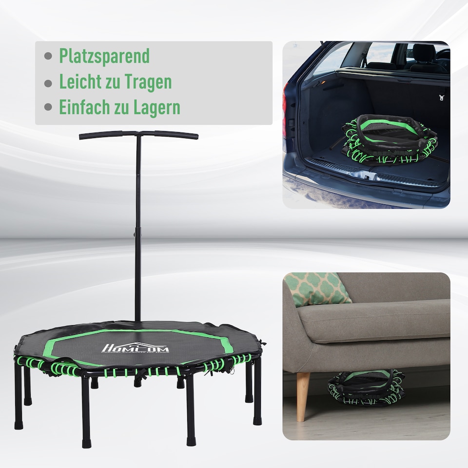 image 1 of HOMCOM Foldable Trampoline with Adjust Handle, Max Load 100 KG - Green