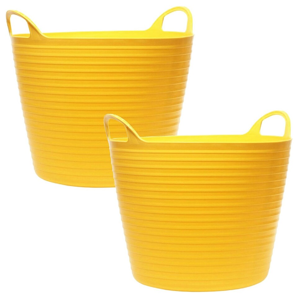 image 1 of 3 x 40 Litre Strong Yellow Flexi Plastic Storage Buckets For Home, Garden & DIY