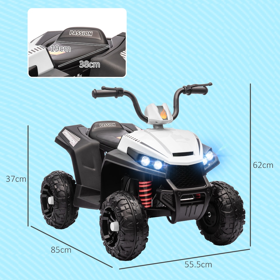 image 1 of AIYAPLAY Kids Quad Bike, 12V Electric Ride on ATV with 4 Wheels Spring Suspension, LED Light, Music, MP3, 5KMithH Battery Powered, for Ages 3-5 Years, White