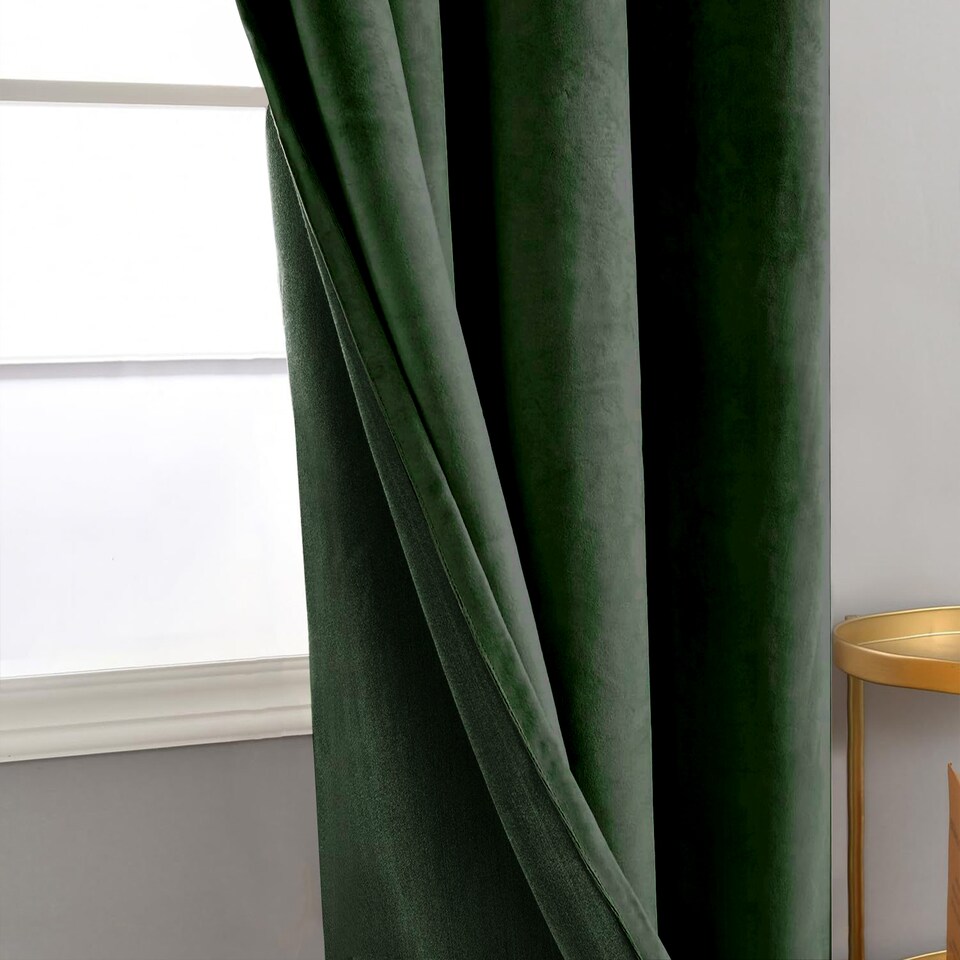 image 1 of Forest Green Velvet Blackout Eyelet Curtains - 46x54 Inch Drop - Pair | Green | One Size