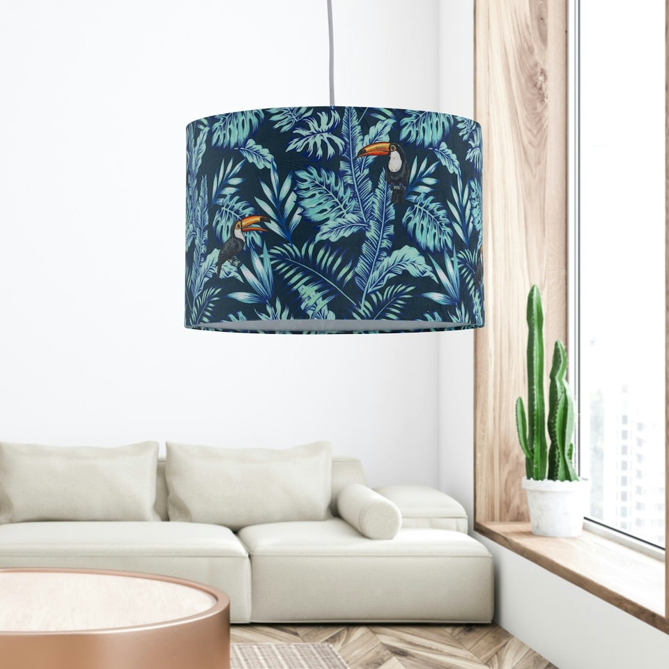 image 1 of First Choice Lighting Set of 2 Toucan Velvet Toucan Design 30cm Pendant or Table Lamp Shades Multi