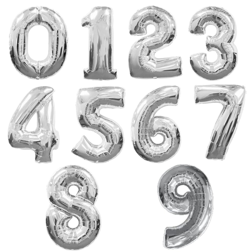 image 1 of Qualatex 34 Inch Metallic Silver Number Balloons (0-9) - Silver - 4
