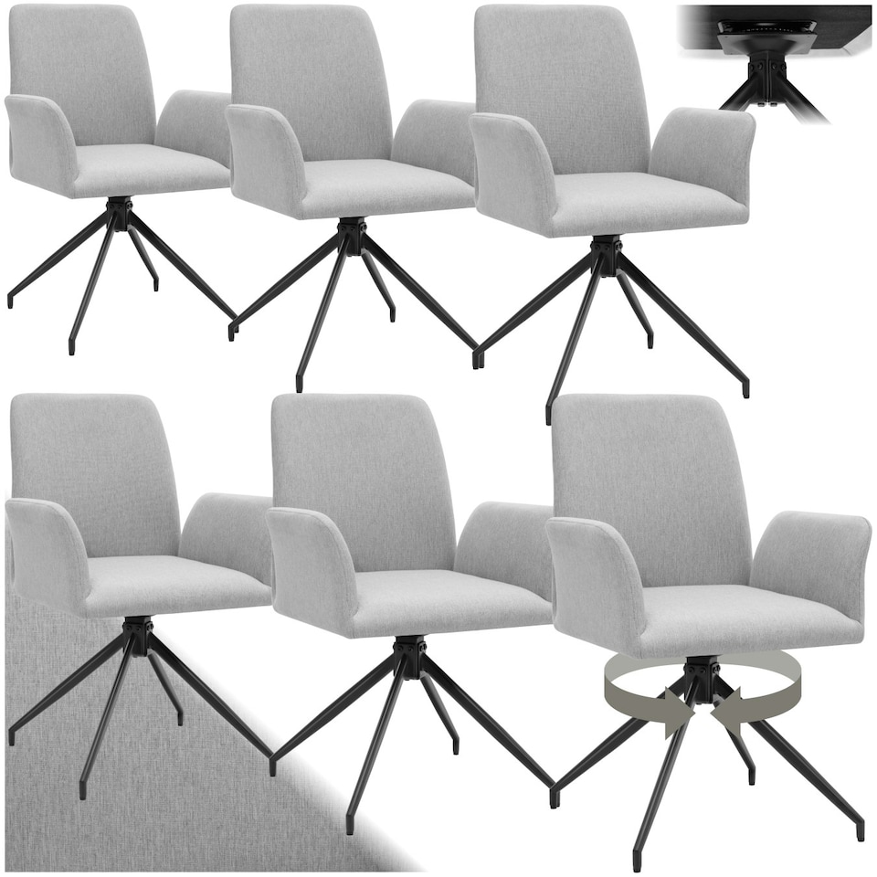 image 1 of Swivel Chair Daya - upholstered, robust fabric, 55.5 x 58 x 87 cm - Set of 6 Grey | Light Grey