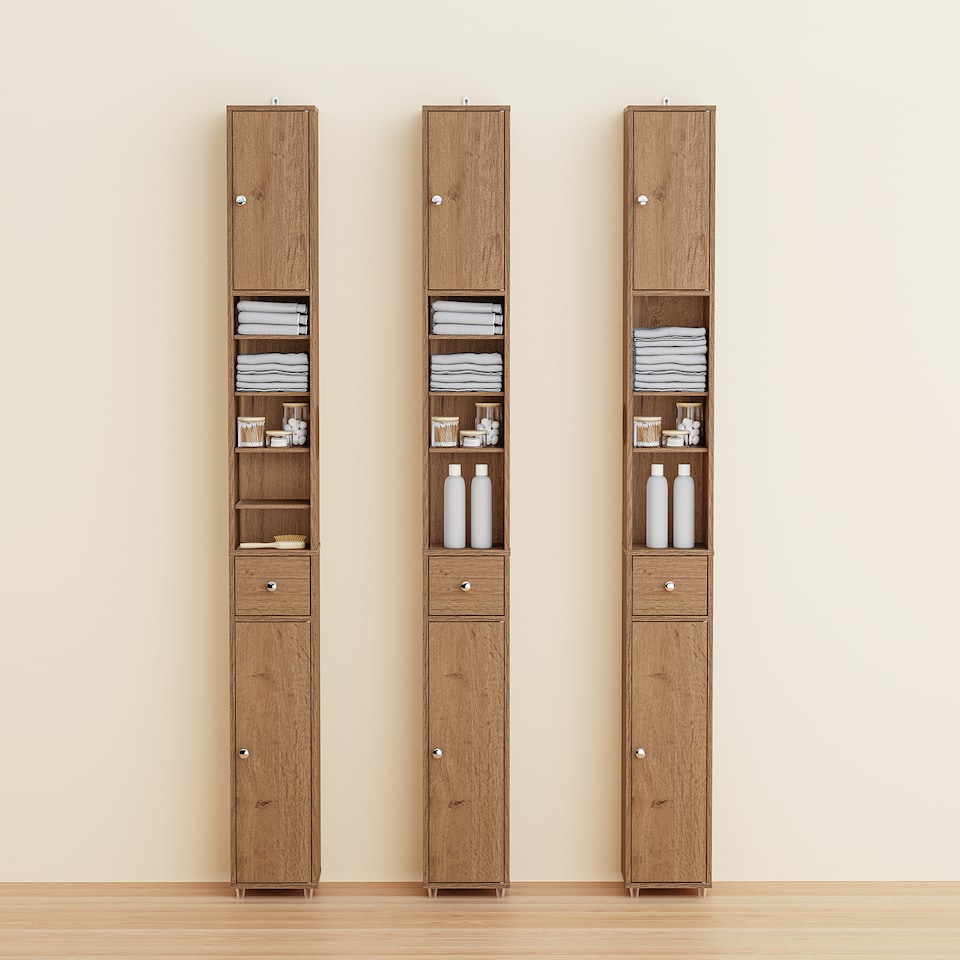 image 1 of SoBuy BZR34-II-PF,Tall Bathroom Storage Cabinet with 4 Adjustable Shelves and 1 Drawer | Brown | Dark Brown | 1