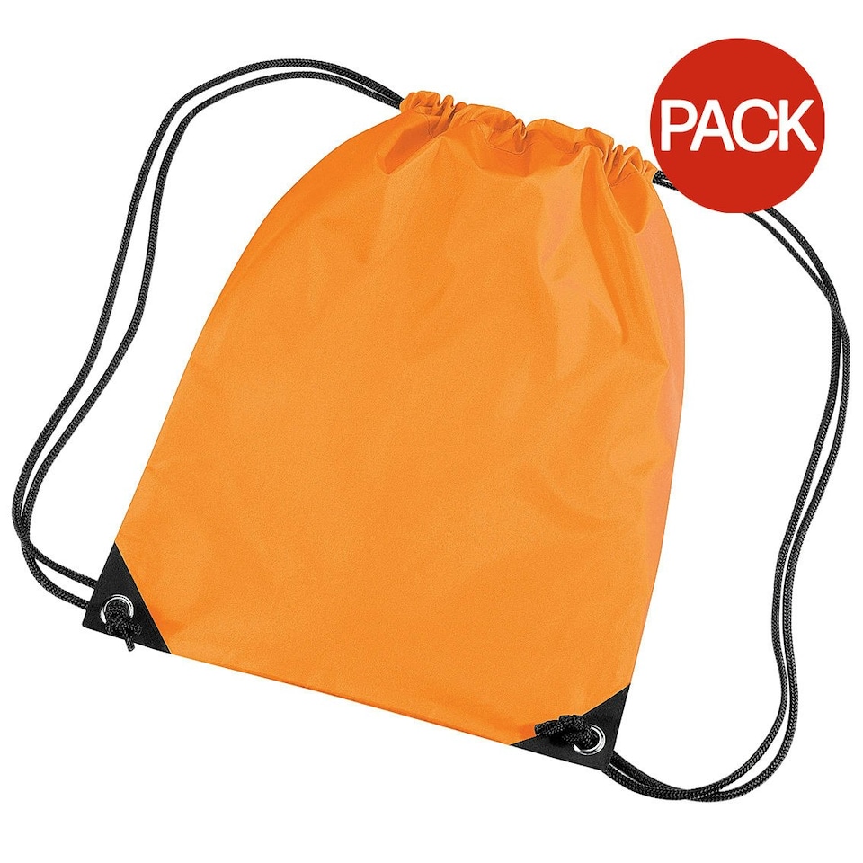 Bagbase Premium Gymsac Water Resistant Bag (11 Litres) (Pack Of 2) - Fluoresent Orange - One Size | Orange | One Size