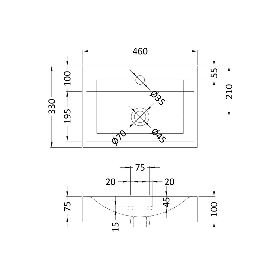 image 1 of Rectangular 1 Tap Hole Ceramic Countertop Vessel without Overflow - 460mm