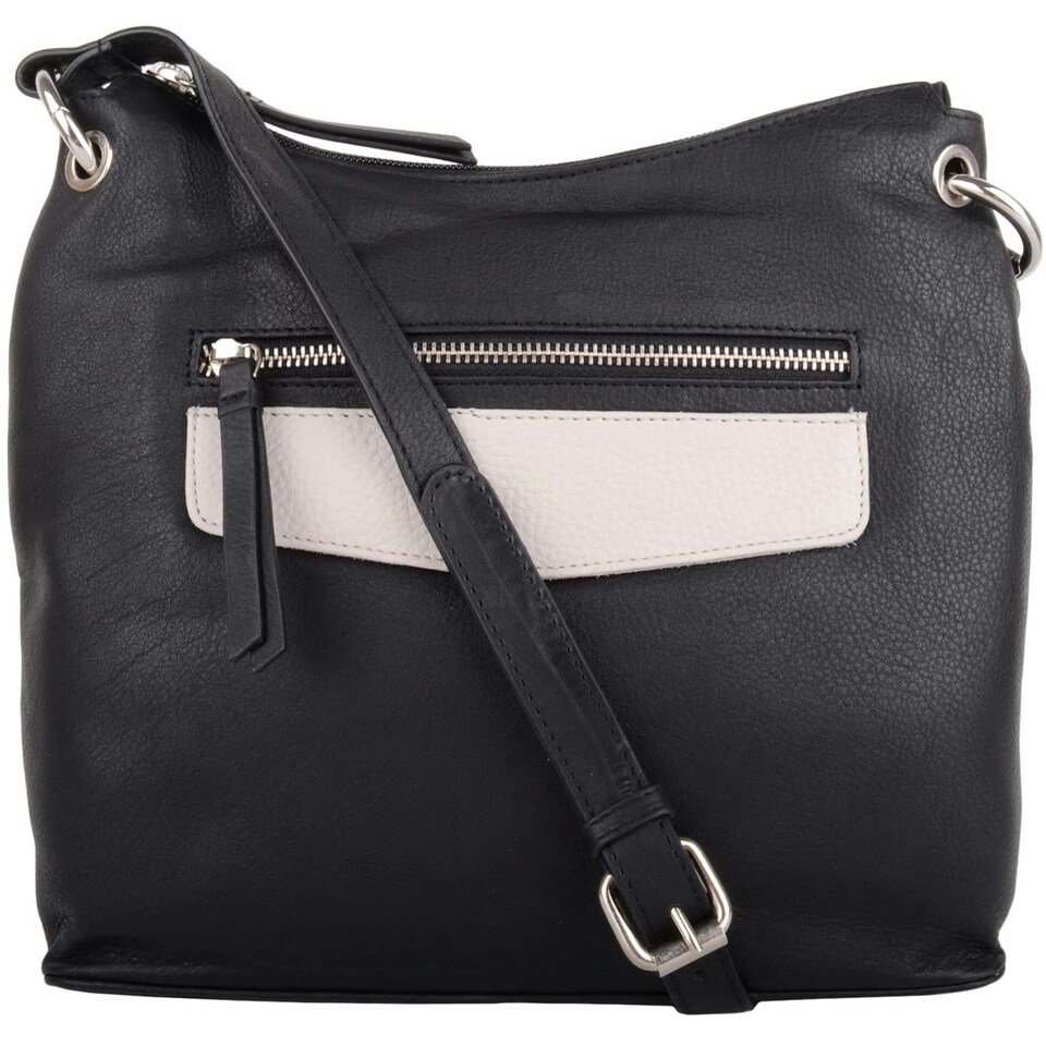 image 1 of Genuine Soft Leather Cross Body Shoulder Contrast Pocket Handbag Blue | Navy