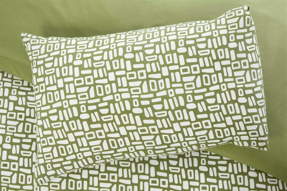 image 1 of Pebbles Geo Green Duvet Cover Set - King