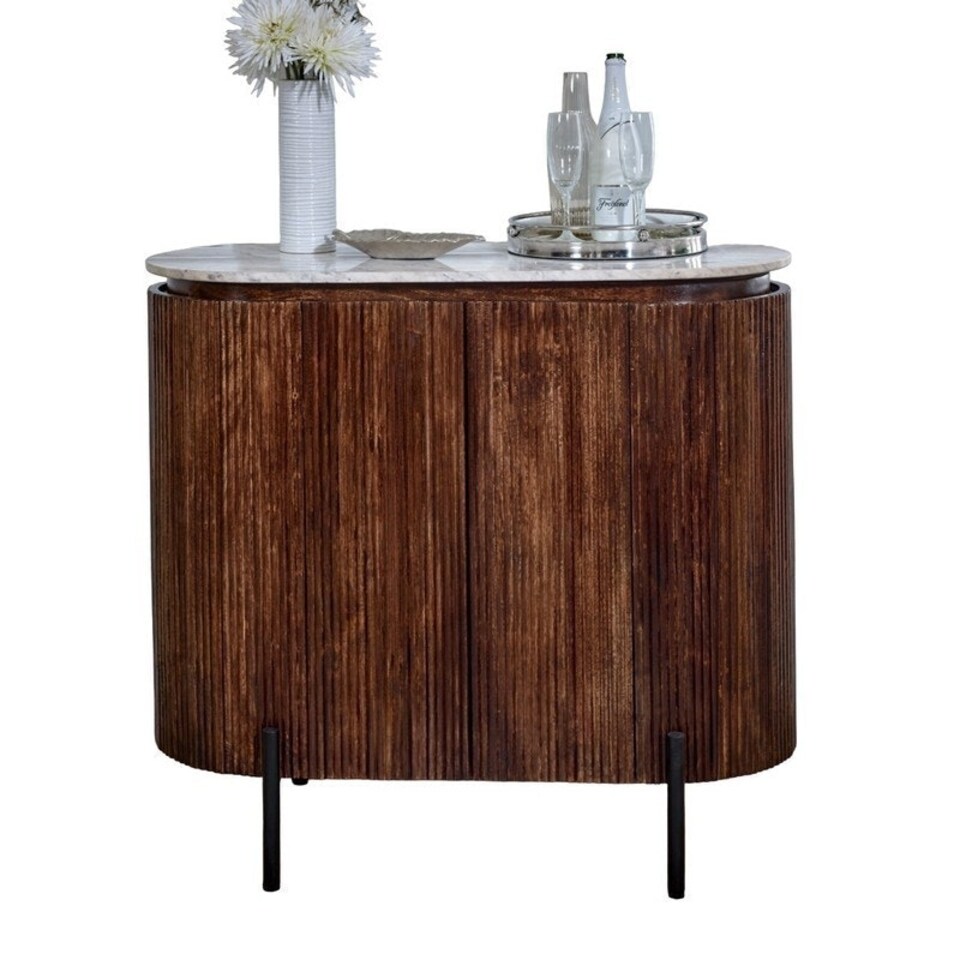 image 1 of Opal Sideboard/Drinks Cabinet with Marble Top & Metal Legs - L40 x W100 x H90 cm Brown