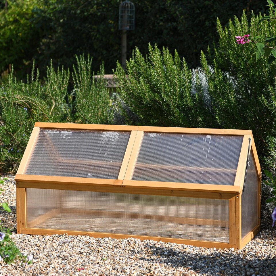image 1 of Garden Gear Wooden XL Cold Frame Greenhouse, Polycarbonate Panels, Hinged Roof, Weather Protection | Brown | 1